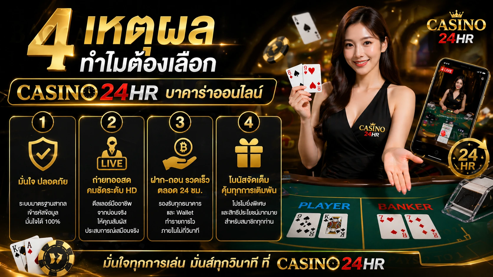 ทำไมต้องเลือก Casino24hr จุดเด่นเว็บบาคาร่า casino24hr
